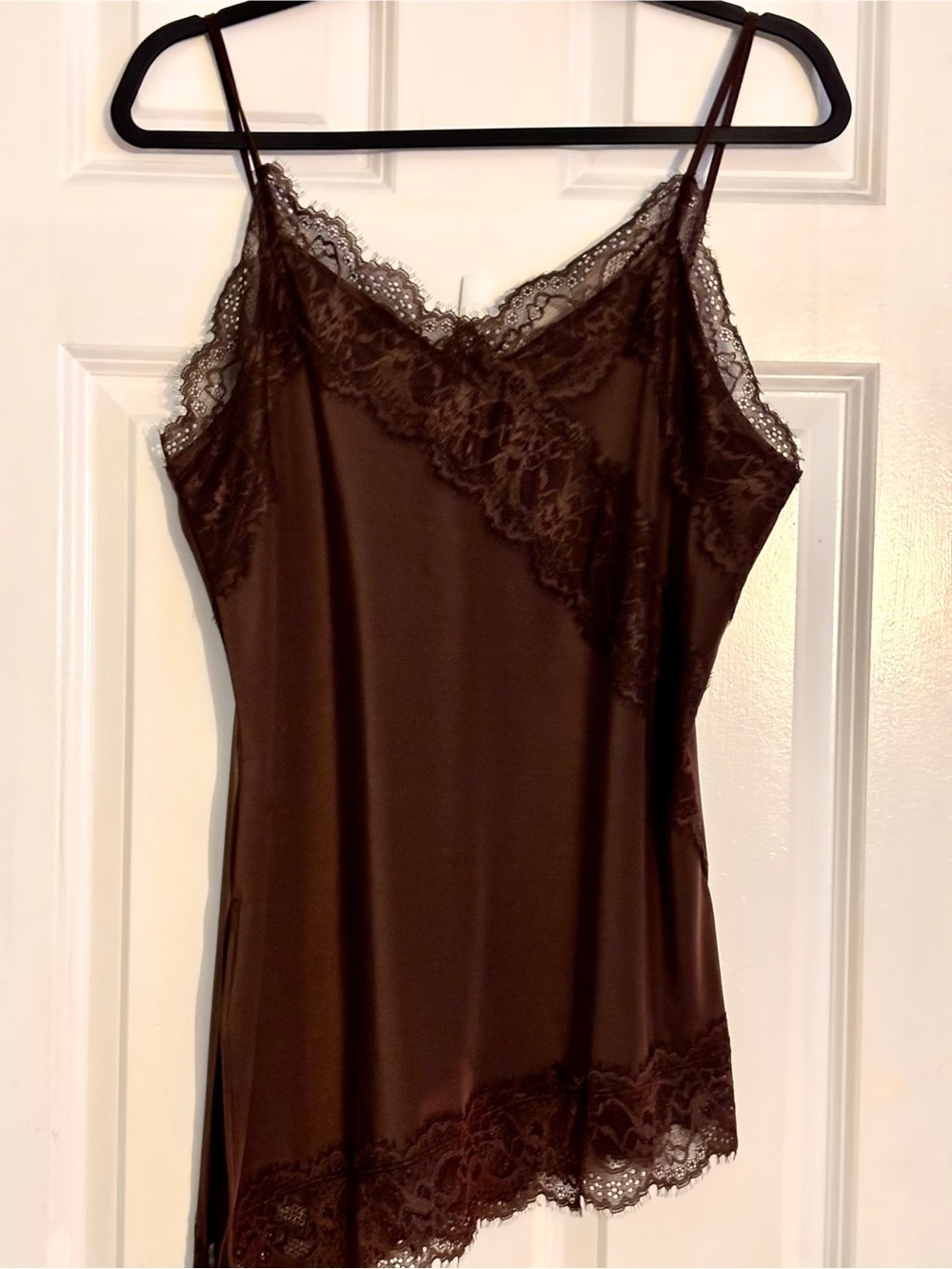 H&M Brown Lace Trim Satin Slip Chemise
